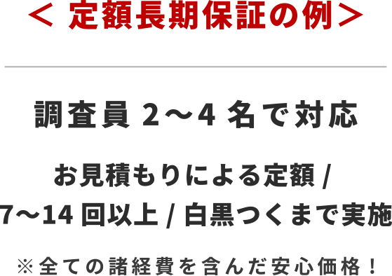 ＜完全成功報酬0円の例＞お見積もりによる定額/ 7〜14回以上/白黒つくまで実施